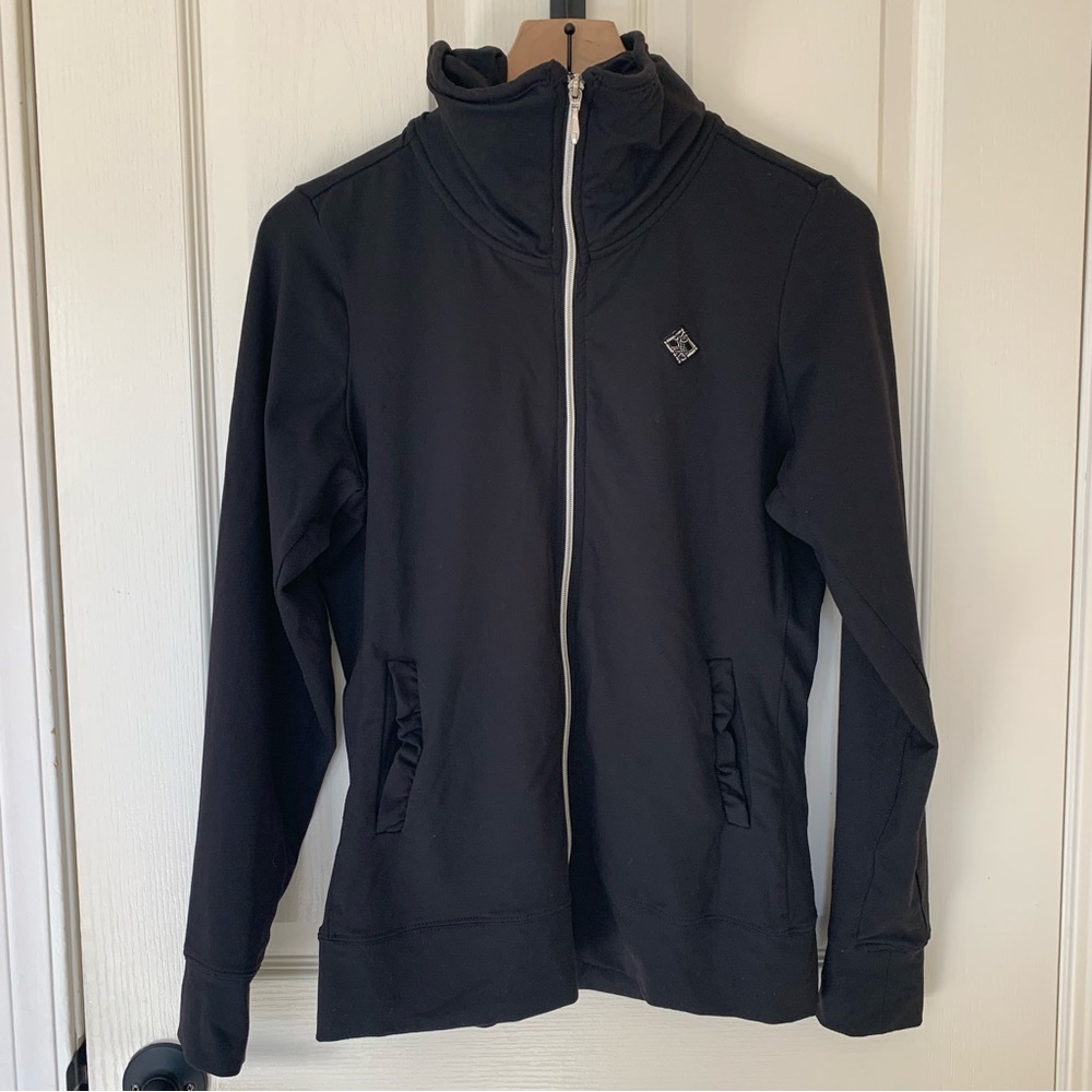 GG Blue Full Zip Sweatshirt Fitted Black Medium High Neck Black Golf Tennis